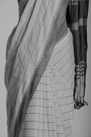 Alikam khadi cotton saree with Stripes and with Temple Border