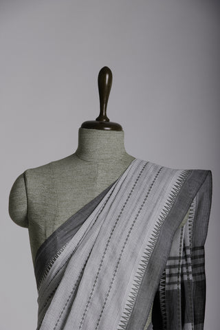 Alikam khadi cotton saree with Stripes and with Temple Border