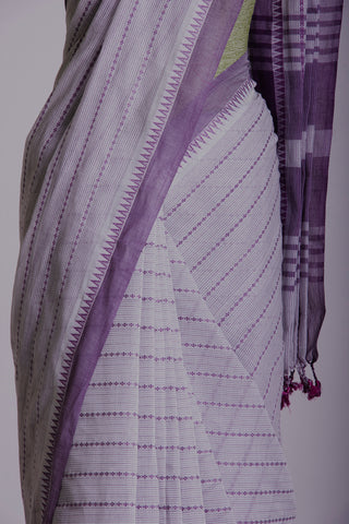 Alikam khadi cotton saree with Stripes and with Temple Border