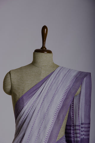 Alikam khadi cotton saree with Stripes and with Temple Border