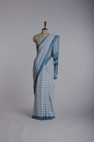 Alikam khadi cotton saree with Stripes and with Temple Border