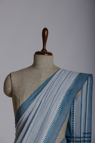 Alikam khadi cotton saree with Stripes and with Temple Border