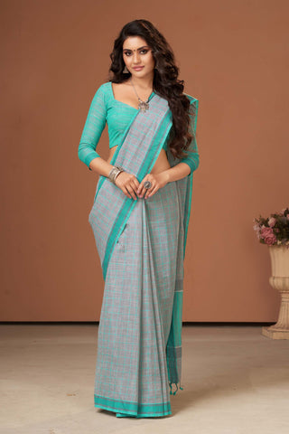 Alikam Khadi Cotton Saree With Small Checks