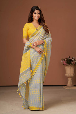 Alikam Khadi Cotton Saree With Small Checks