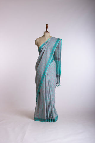 Alikam Khadi Cotton Saree With Small Checks