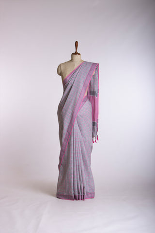 Alikam Khadi Cotton Saree With Small Checks