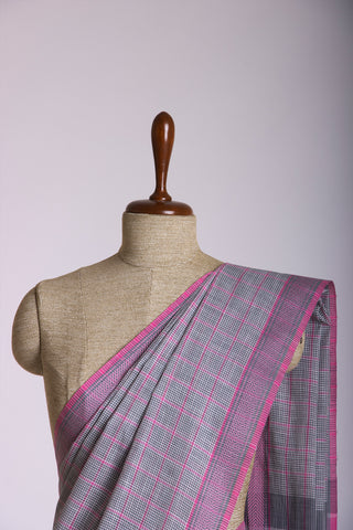 Alikam Khadi Cotton Saree With Small Checks