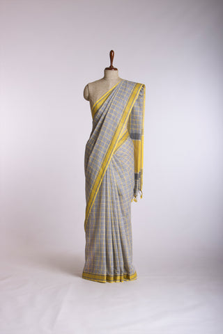 Alikam Khadi Cotton Saree With Small Checks