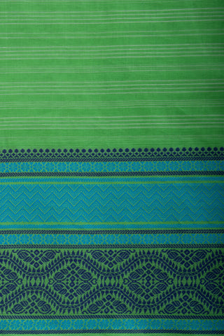 Chirala Cotton saree with weave border In Green With Sky blue Slub Texture.