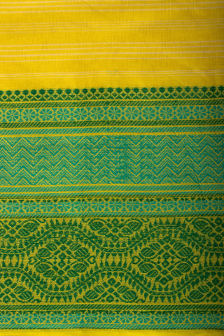 Chirala Cotton saree with weave border In Green With Sky blue Slub Texture.