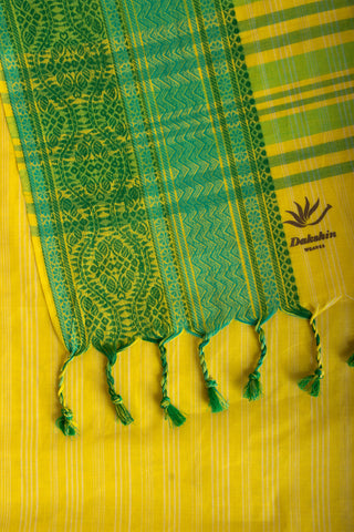 Chirala Cotton saree with weave border In Green With Sky blue Slub Texture.