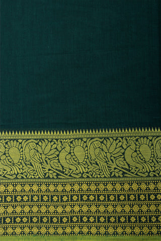 Chirala Cotton Saree With Weave Border In Bottle Green With Olive Green Slub Texture.