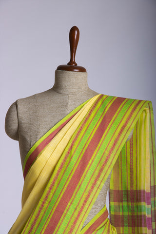 Chettinadu Cotton Saree In Yellow With Soft Amber.