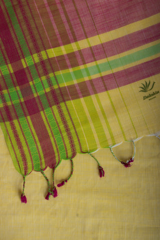 Chettinadu Cotton Saree In Yellow With Soft Amber.