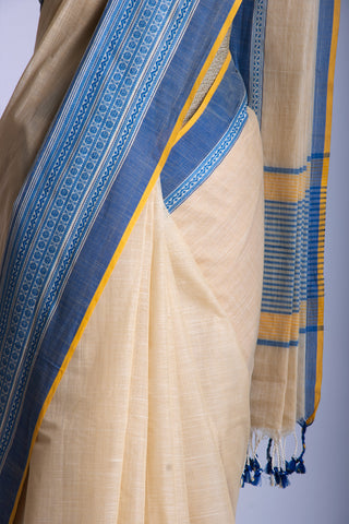 Chettinadu cotton saree in Cyan Blue with Soft Amber.