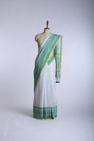 Chettinadu cotton saree in Cyan Blue with Soft Amber.