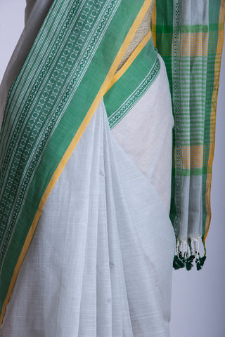 Chettinadu cotton saree in Cyan Blue with Soft Amber.