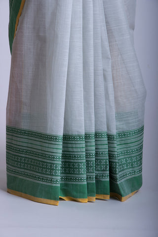 Chettinadu cotton saree in Cyan Blue with Soft Amber.