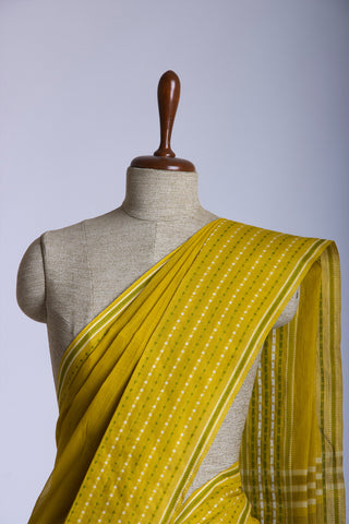 Chettinadu Cotton Saree In Sea Green With Soft Amber.