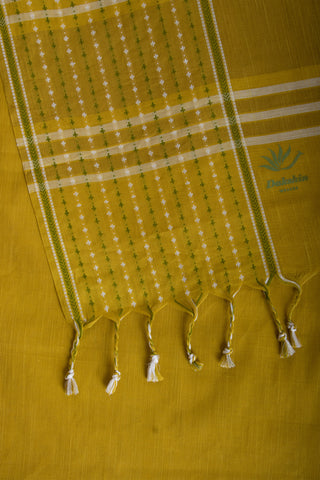 Chettinadu Cotton Saree In Sea Green With Soft Amber.