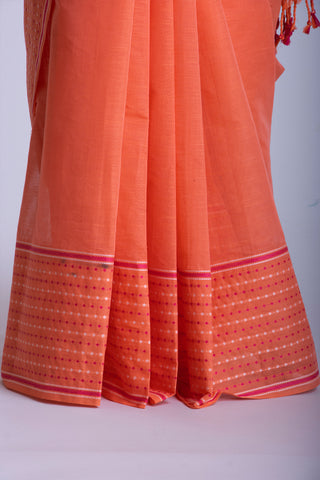 Chettinadu Cotton Saree In Sea Green With Soft Amber.