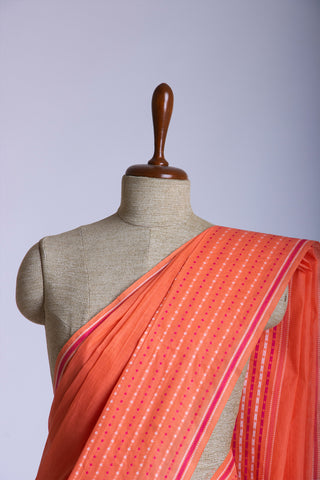 Chettinadu Cotton Saree In Sea Green With Soft Amber.