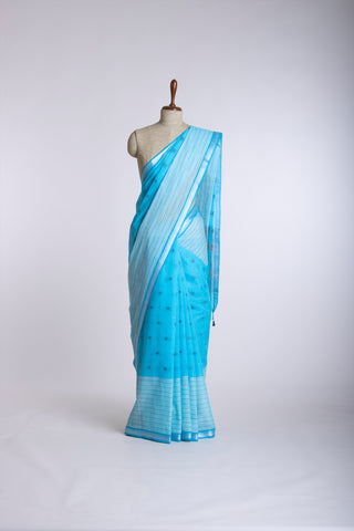 Chettinadu Cotton Saree In Sky Blue With Buta.