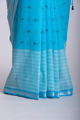 Chettinadu Cotton Saree In Sky Blue With Buta.