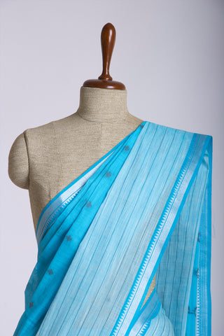 Chettinadu Cotton Saree In Sky Blue With Buta.