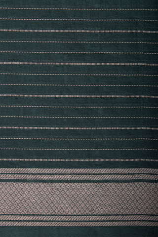 Chettinadu Cotton Saree In Pine Green With Stripes.