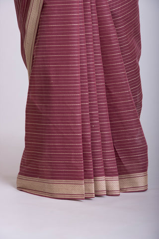 Chettinadu Cotton Saree In Pine Green With Stripes.