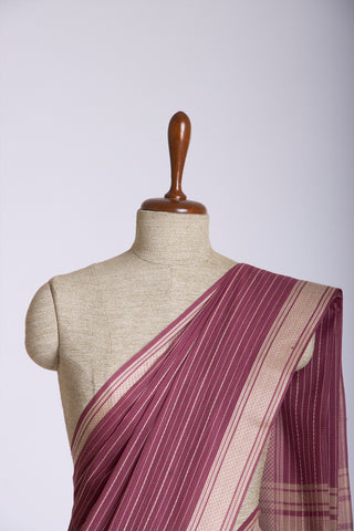 Chettinadu Cotton Saree In Pine Green With Stripes.