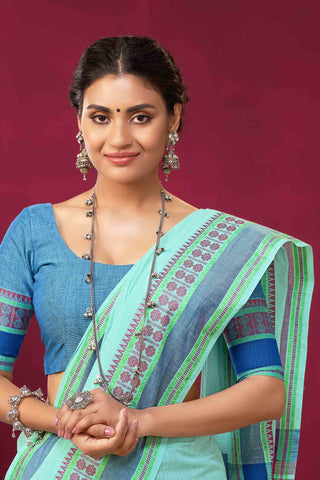 Chettinadu Cotton Saree In Cream With Rudraksha Border.