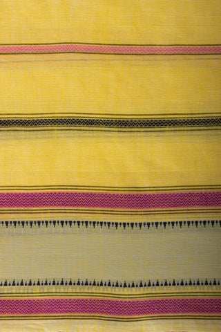 Chettinadu Cotton Saree In Yellow With Stripes.