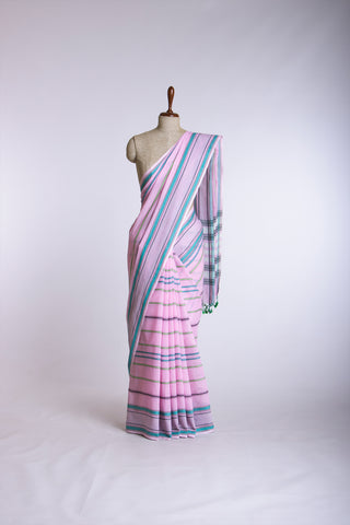 Chettinadu Cotton Saree In Yellow With Stripes.