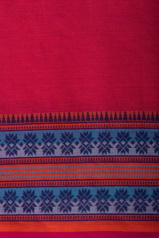 Chettinadu Cotton Saree In Ruby With Contrast Thread Border.