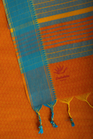 Embose Cotton Saree In Orange With Soft Amber