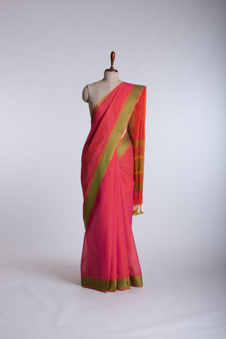 Embose Cotton Saree In Orange With Soft Amber