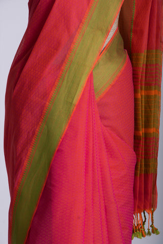 Embose Cotton Saree In Orange With Soft Amber