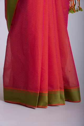 Embose Cotton Saree In Orange With Soft Amber