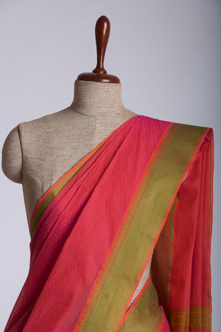 Embose Cotton Saree In Orange With Soft Amber