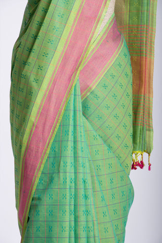 Embose Cotton Checks Saree With All Over Self Buta.