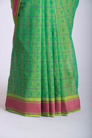 Embose Cotton Checks Saree With All Over Self Buta.