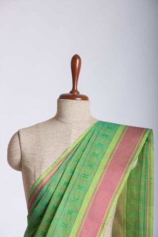 Embose Cotton Checks Saree With All Over Self Buta.