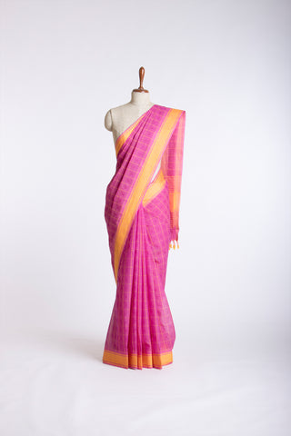 Embose Cotton Checks Saree With All Over Self Buta.