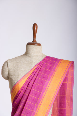 Embose Cotton Checks Saree With All Over Self Buta.