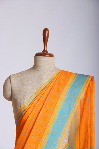 Embose Cotton Checks Saree With All Over Self Buta.