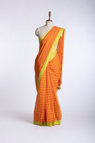 Ikkat cotton saree with  horizontal stripes