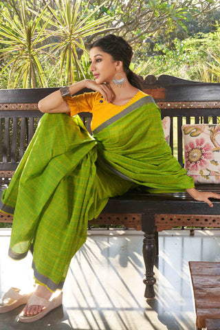 Ikkat cotton saree with  horizontal stripes