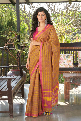 Ikkat cotton saree with  horizontal stripes